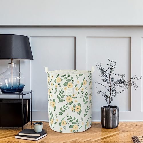 Image of Large Foldable Laundry Basket Organizer Holder portable tall collapsible laundry hamper nusery Storage Basket Bin with Handles Closure (Waterproof Lining, Floral Green Orange)