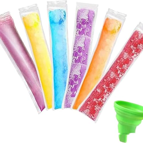 使い捨てアイスアイスキャンディー型バッグ 製氷皿 DIYアイスポップ 【100/200/300枚セット】BPAフリーの冷凍チューブ ジッパーシール付き DIY アイスポップ アイスキャンディーバッグ 金型袋 使い捨て可能 漏斗付き アイスキャンデー モジュ