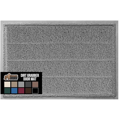 GORILLA GRIP Dirt Grabber Mesh Doormat, Low-Profile, Stain and Fade Resistant Heavy Duty Quick Dry Striped Doormats, Mats for Indoor or Outdoor Entry, Shoe Scraper, Garage Entrance Mat, 35x23, Gray