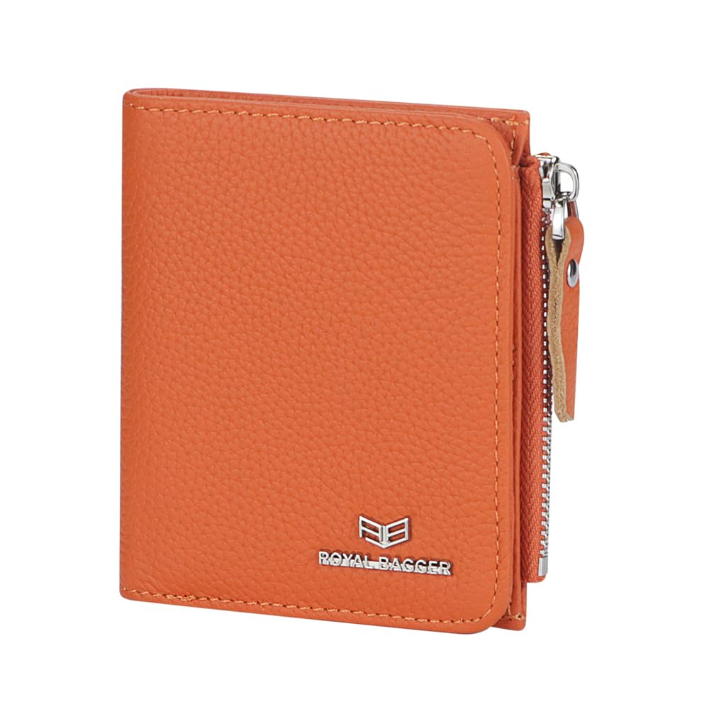 Royal Bagger RFID-Blockierung echtes Leder Kurze Brieftasche für Frauen - Slim Bifold Coin Purse, modisch & einfaches Design 3201 (Orange)