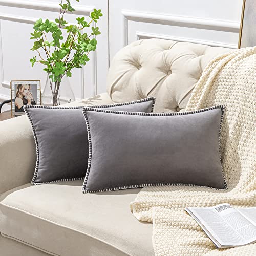 Gawamay Throw Pillow Covers 12X20 Cushion Cases, Soft Velvet Modern Novelty Edge Designs, Mix And Match For Home Decor, Pack Of 2 Decorative Outdoor Pillows, Pillow Inserts Not Included (Dark Grey) #TOP13