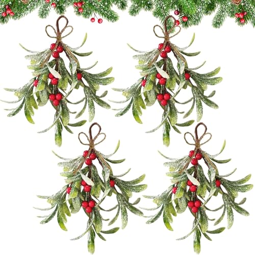 LUKIUP 4 Stück Weihnachts Mistelzweig Dekoration, künstlicher Mistelzweig zum Aufhängen künstlicher Mistelzweig zum Aufhängen Weihnachtsbaum Zubehör fur Weihnachten