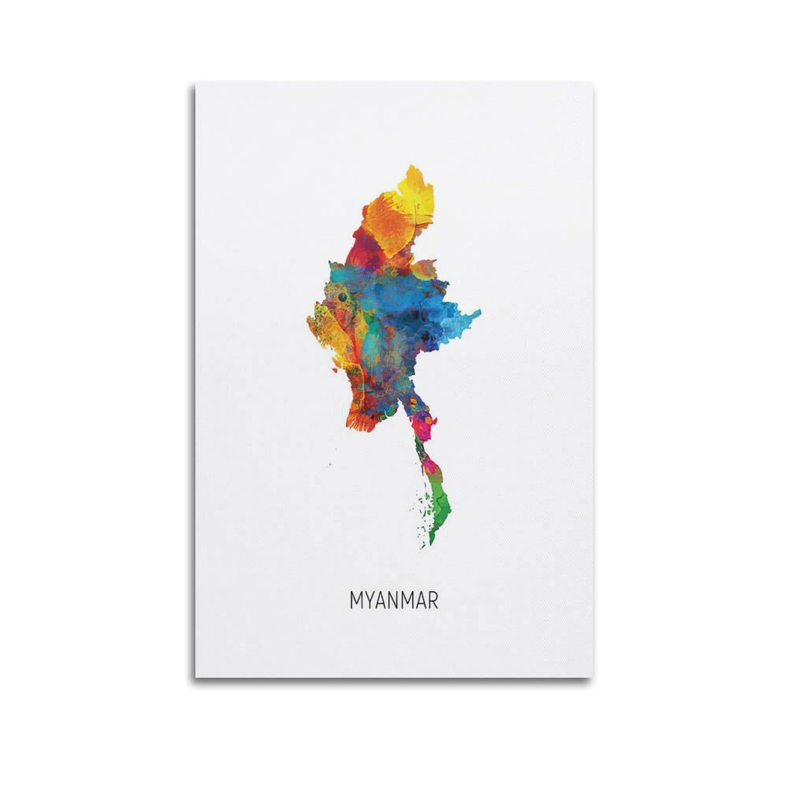 MJZLQN Map Poster Myanmar in Watercolor Poster Decorative Painting Canvas Wall Posters And Art Picture Print Modern Family Bedroom Decor Posters 12x18inch(30x45cm)