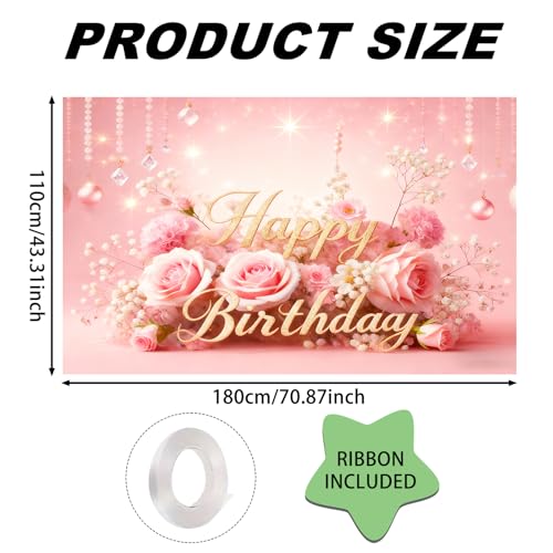 Image of Nuxovilar Luxury Birthday Banner Backdrop 71 inchx43 Polyester