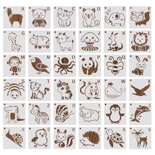 36 Pièces Pochoir Animaux Petits Pochoirs Peinture Réutilisable en Plastique Pochoirs Animaux pour Enfants Bricolage Dessin (7,6 x 7,6 cm)