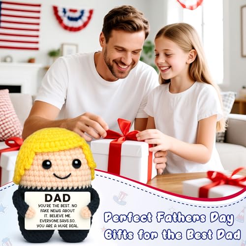 Image of Fathers Day Dad Gifts from Daughter Son Kids, First Fathers Day New Dad Gifts for Daddy, Best Daddy Ever Gift, Father Birthday Gift, I Love You Present for Dads, Funny Handmade Crochet Men Present