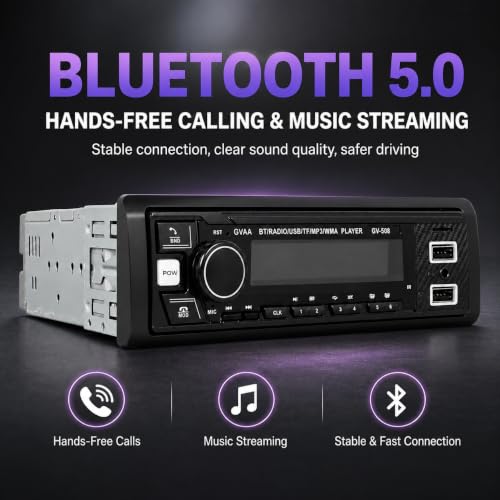 Image of AUTO SNAP Single DIN Car Stereo MP3 Player with USB, AUX, FM Radio, Bluetooth, Hands-Free Calling & Digital Display | Car Music System with Easy Controls with App