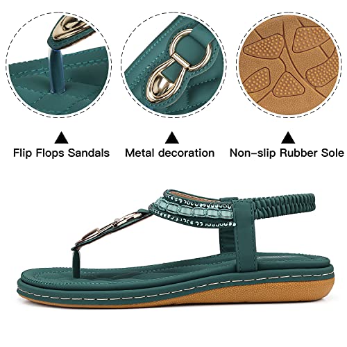 Image of SHIBEVER Flat Sandals for Women Dressy: Comfortable Thong Slip On Sandal | Elastic Ankle Strap Bohemian Women's Flats Shoes - Summer Comfort Flip Flops Open Toe Orthopedic for Walking Casual