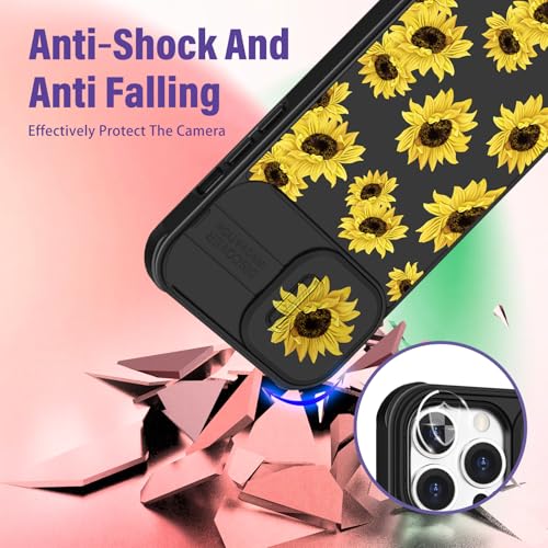 Image of Funermei (2in1 for iPhone 13 Pro Case for Women Sunflower Cute Girls Phone Cover Floral Flowers Girly Pretty Aesthetic Sun Flower Design with Camera Cover Funda for Apple for iPhone 13 Pro Case