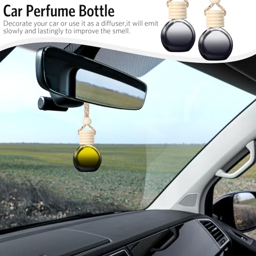 Image of BBTO 100 Pcs Car Air Fresheners Diffuser with Wooden Cap Empty Aromatherapy Diffuser Clear Car Fragrance Holder Pendant Hanging Perfume Fresheners Bottles for Decor (Black,Round)