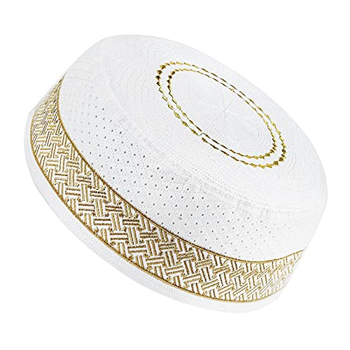 Image of Men Muslim Prayer Kufi Hat Prayer Headwear Cap Islamic Beanie Skull Cap Embroidery Kofia Topi Sun Hat