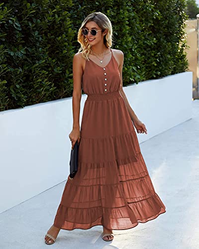 Image of PRETTYGARDEN Women's 2026 Summer Maxi Dress Spaghetti Strap Sleeveless High Waist Beach Vacation Long Sundresses
