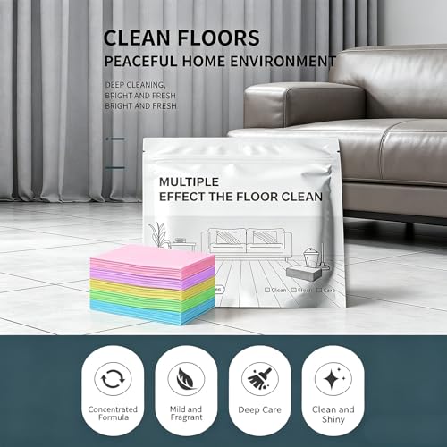 LUFFOR Multi-surface Floor Cleaning Tablets, 100 Piece Floor Cleaning Tablets Multi- Surface Cleaner, Non-Residue Disks for Hardwood Tile Laminate Mopping Daily Floor Care(Yellow,60pcs) - Image 2
