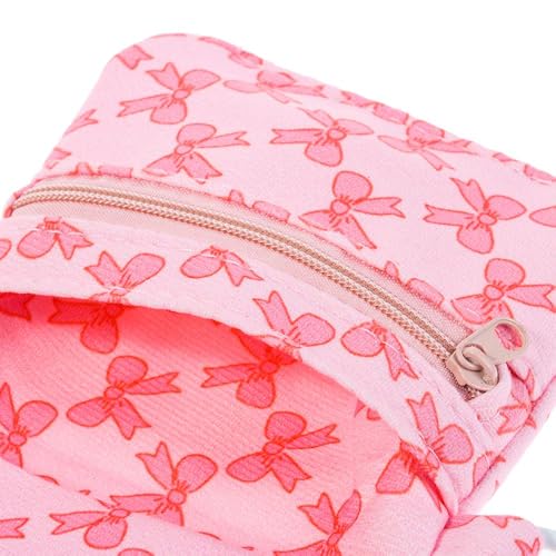 Bow Print Pink Coin Purses Canvas Small Zipper Cash Wallet Large Capacity Card Holder Girls Casual S2