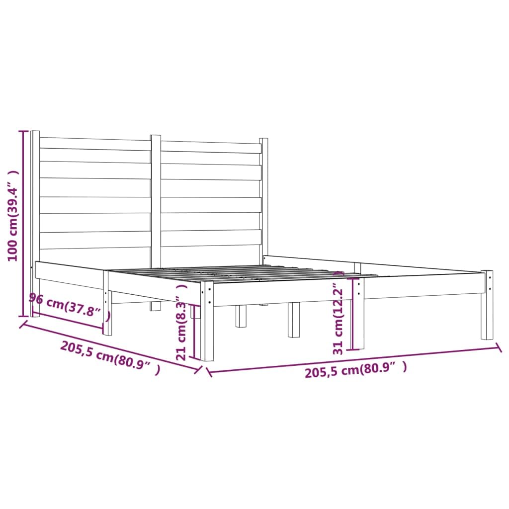 Cama de madera maciza de pino, 200 x 200 cm, con somier y cabecero, cama de madera estable para adultos y jóvenes, mueble de dormitorio natural