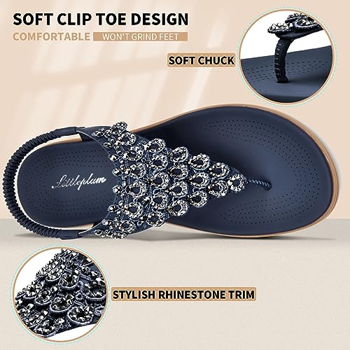 Image of Littleplum Womens Sandals Arch Support Slingback Rhinestone Dressy Sandals Comfort Summer Shoes Ankle Strap Elastic Flats for Beach Walking