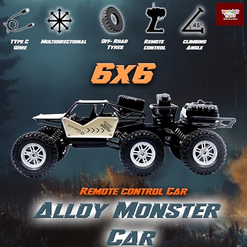 Image of Wonder 6X6 Rock Crawler Remote Control Car | Smoke Function | Abs Plastic | Body App Control | Triple Motor 6 Wheel Drive Off Road Toy with Shock Suspension Rechargeable Battery for Kids - Gold