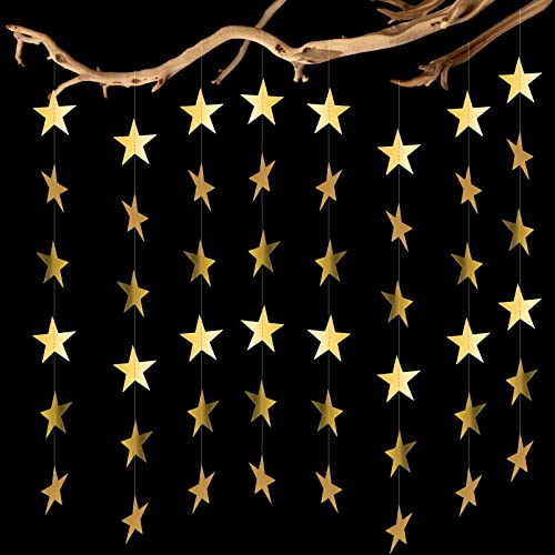 Thinp 3 peças 4 m Glitter Star Garland Gold Star Garland Hanging Reflective Star Paper Garland, para festival aniversário de Natal festa decoração acessórios