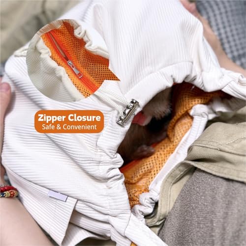 ferret sling carrier - pet carrying bag with adjustable strap hands free shoulder bag crossbody travel slings soft small animal bonding pouch front backpack for ferret rabbit puppy kitten beige