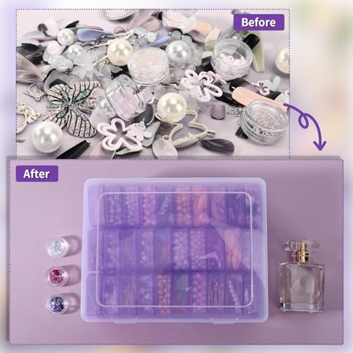 Image of Cosics Bead Storage Containers, Plastic Bead Organizer Case with 30 Small Storage Case for Small Projects, Jewelry Kit, DIY Craft Supply, Stickers, False Nails, Hardware, Seeds, Purple