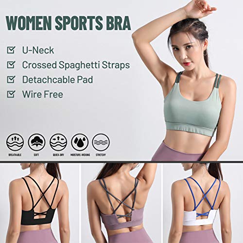 pedkit Sutiã esportivo feminino com decote em U, alças espaguete cruzadas, tops recortados, respiráv