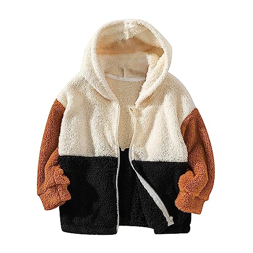 Little Child Boys And Girls Rocking Velvet With Hat Warm Jacket Long Sleeve Splicing Color Autumn And Faux Coat