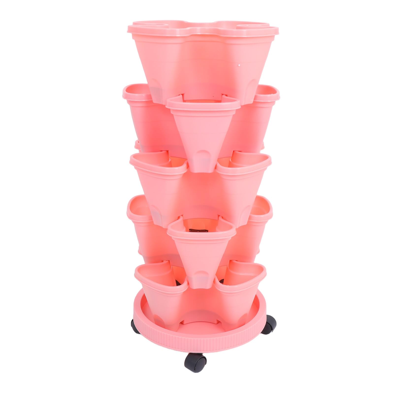Stapelbarer Erdbeerturm Pflanztopf 73cm, Mehrschichtig, Kunststoff, Rosa