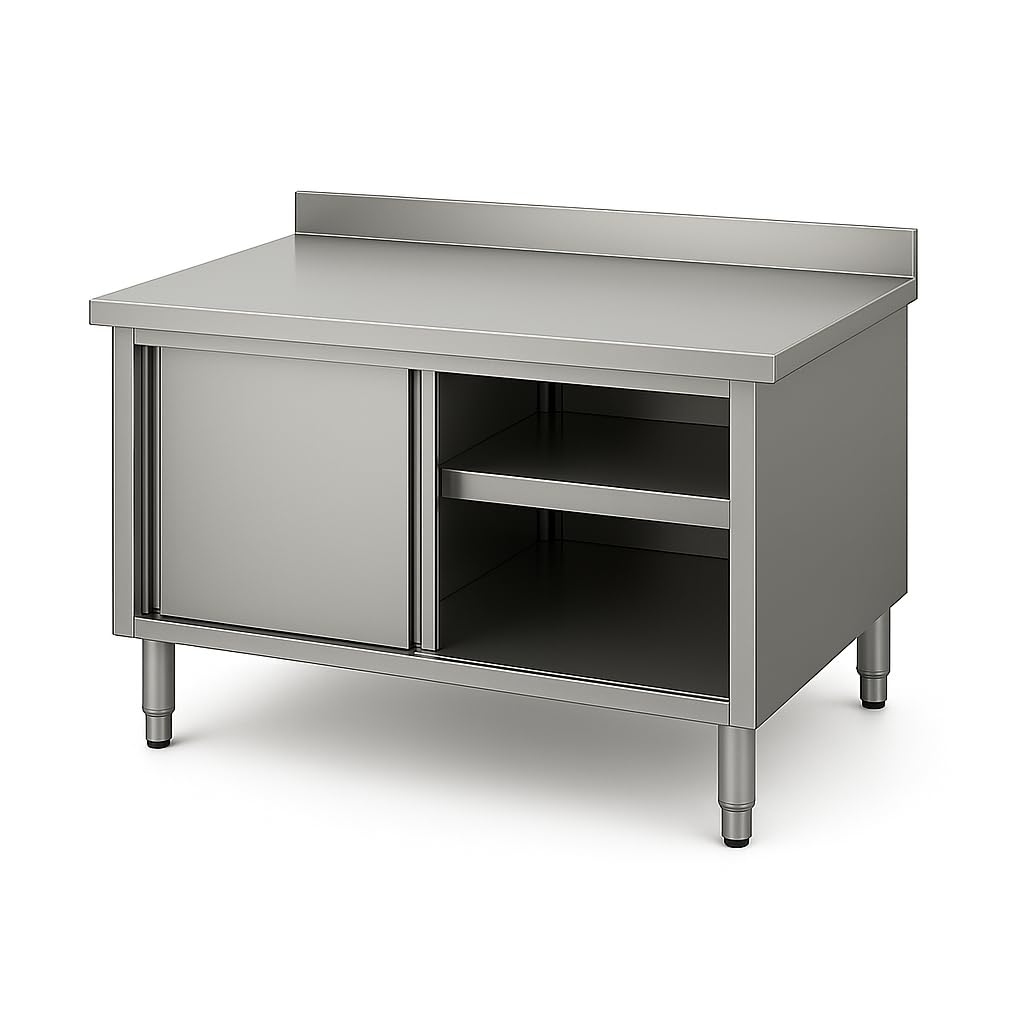 Générique Meuble Neutre INOX adossé Professionnel – Longueur 1000 mm – Profondeur 700 mm – Portes coulissantes – dosseret démontable