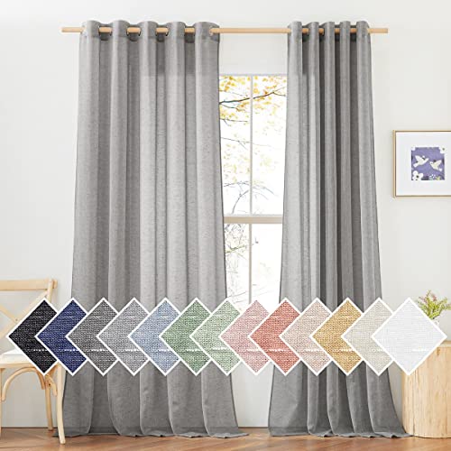 NICETOWN Living Room Sheer Linen Curtains for 84 inch Length 2 Panels Set, Grommet Semi Sheer Linen Blend Drapes Privacy with Light Filtering for Sliding Door, Charcoal Grey, W70 x L84