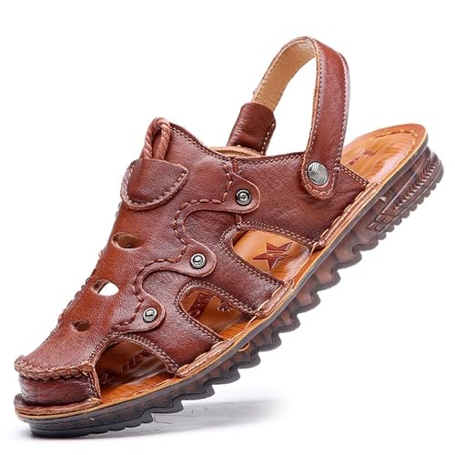 Mens Casual Leather Sandals Outdoor Fisherman Sandals Closed Toe Summer Shoes