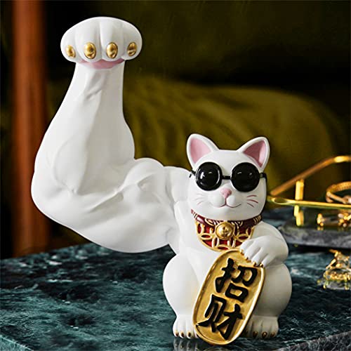 Estatua de Gato de la Suerte Blanco de Resina miniatura 4
