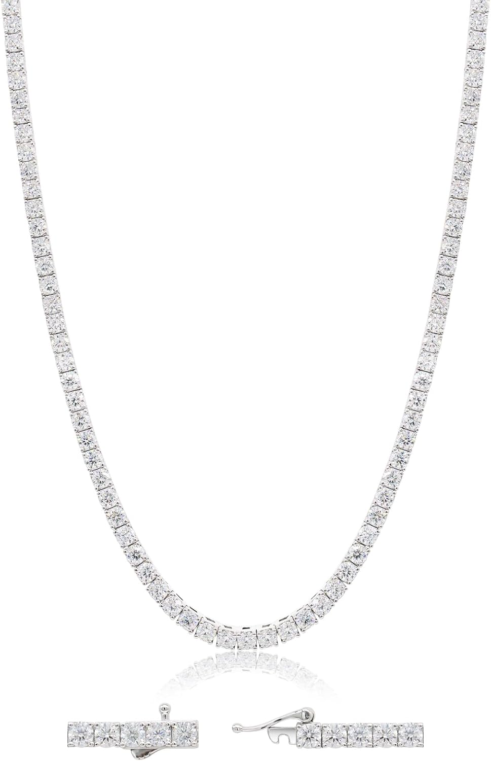 Moissanite Tennis Necklace for Women Men - S925 Lab Created Diamond Chain 14k White Gold Plated Choker Necklaces Dainty Jewelry Gifts Anniversary Wedding for Womens Mens Wife Girlfriend Daughter