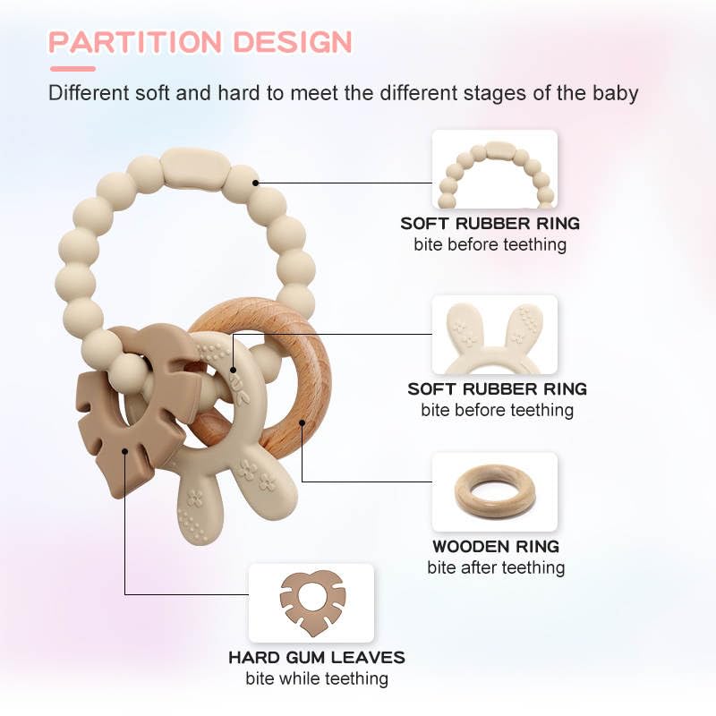 Image of | Bohemian Teether | Baby Teether | Sensory Exploration and Teething Relief | 100% Food-Grade Silicone Teether Toy | BPA Free | Chewbeads | Silicone with Beechwood Ring | (Tan)