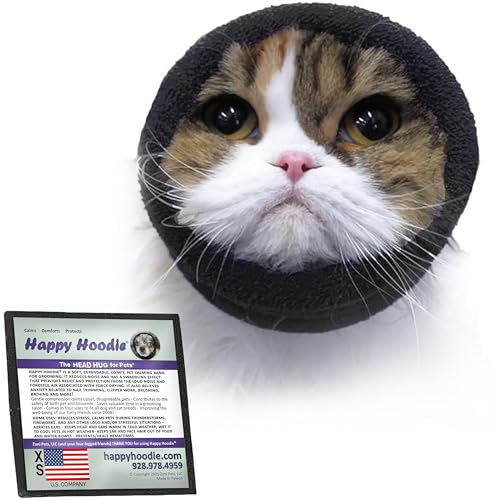 Happy Hoodie The Original Dog & Cat Calming Band - American Brand - Anxiety Relief/Noise Protection-Grooming-Thunder-Fireworks (XS Black) - Since 2008