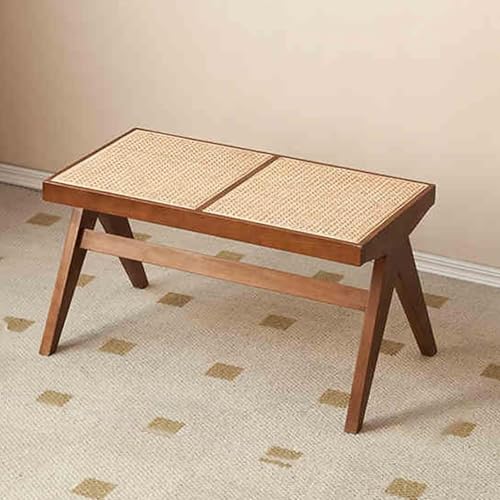 NOKTAI Banco de Entrada de Madera de Asiento de ratán, Asiento Moderno de ratán de casa de Campo, Banco de Madera de Roble sólido para Entrada, Dormitorio, Pasillo y Uso al Aire Libre Walnut