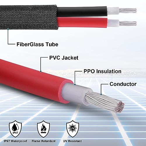 Image of 50FT 10AWG Solar Panel Extension Cable With Female and Male Connectors for Panels, Charge Controllers