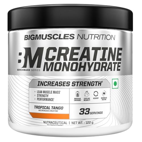 Image of Bigmuscles Nutrition Creatine Monohydrate (33 Servings, Tropical Tango) | Micronised Creatine Powder For Enhanced Muscle Strength With Rapid Absorption | Powered By Stevia - No Artificial Sweetners [122g]