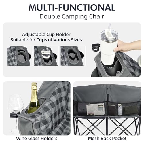 Image of Double Camping Chair Loveseat -2 Person Oversized Padded Outdoor Camp Couch