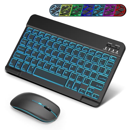 SOPPY Portable Bluetooth Keyboard and Mouse with Backlight Rechargeable Mini Keyboard Wireless Keyboards for iPad/Tablets/iOS/Android/Windows UK Layout (Black)