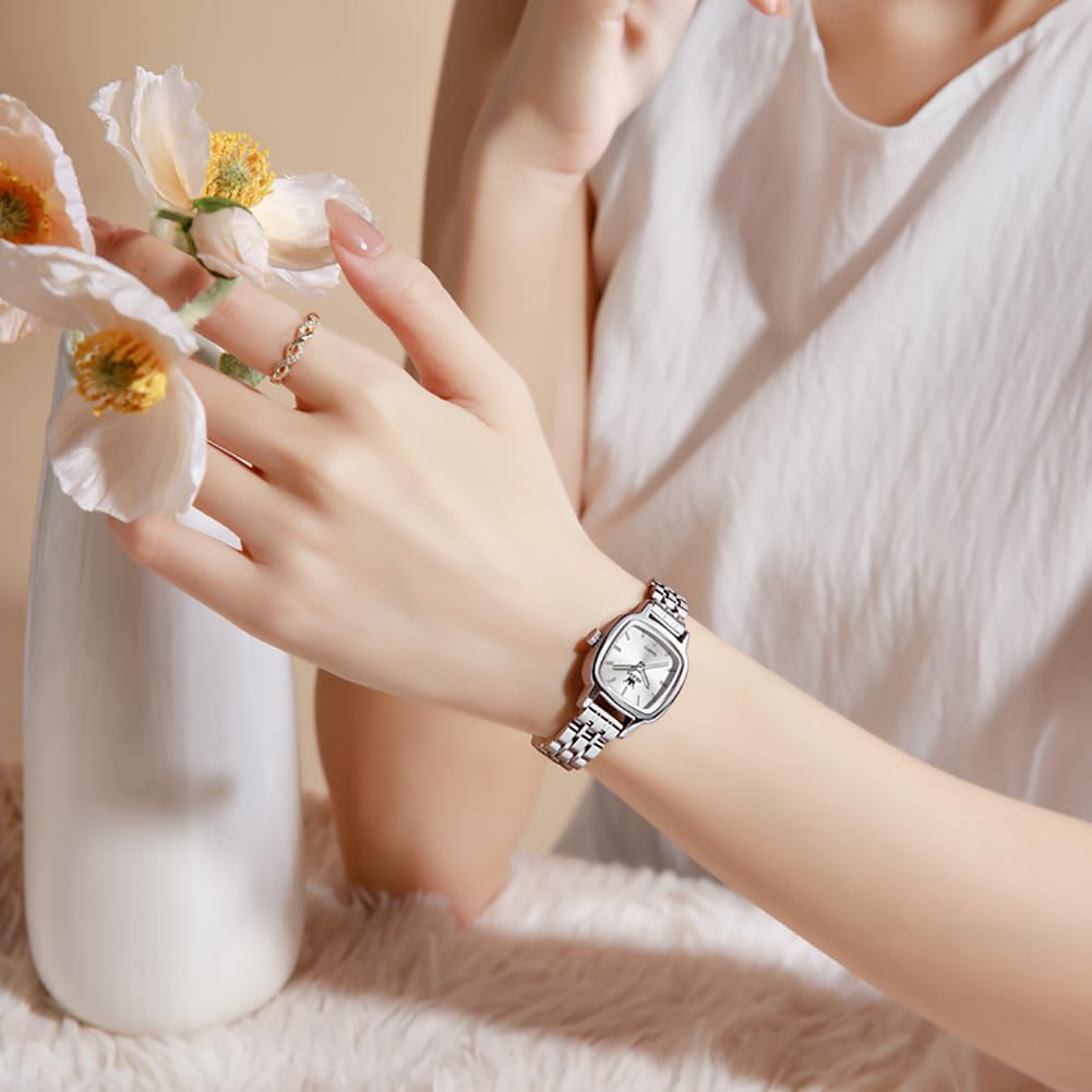 OLEVS Damen Armbanduhr Silber Elegant Gold Edelstahl Wasserdicht Quarzuhr | Silber Edelstahl Uhr Damen Analog Quarzuhr,Kleines Gesicht Wasserdicht Kleid Uhr Damen,Gold Freizeit Stylish Damenuhr