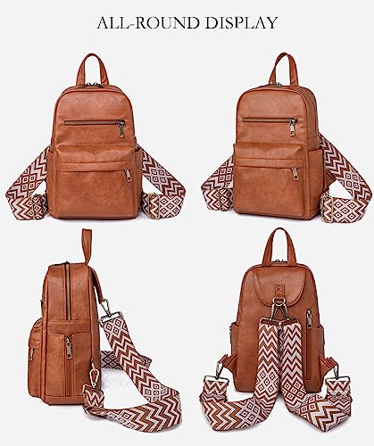 Sling Bag with 2 Guitar Strap for Women Vintage Pu Leather Chest Bag Casual Crossbody Shoulder Daypack for Hiking (black)4