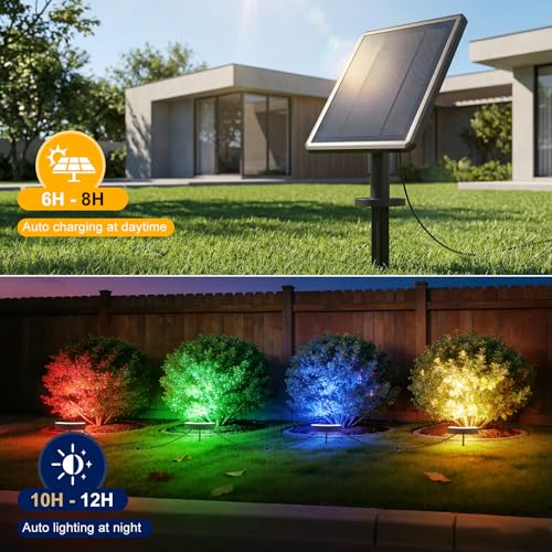 Image of Upgraded Solar Tree Lights Outdoor RGBW Color Changing, Solar Ring Palm Tree Uplights with 4000mAh Battery, Angle-Adjustable Stake, 3-in-1(Stake /Tie /Hang), IP65 Waterproof Landscape Spotlight for Yard