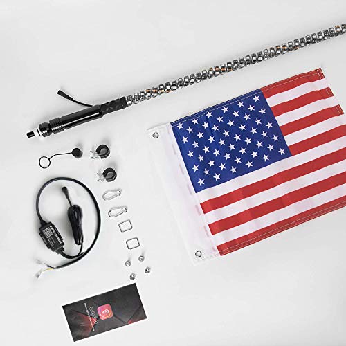 omotor 4FT(1.2M) Bluetooth Control 360° Spiral LED Whip Light w/Flag [21 Modes] [20 Colors] [Weatherproof] Lighted Antenna Whips - Accessories for ATV Polaris RZR 4 Wheeler - Thumbnail 5