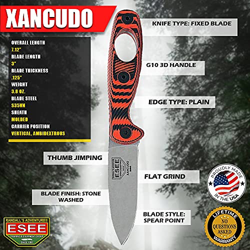 ESEE Xancudo S35V, cabo 3D laranja/preto G-10, bainha preta (laranja/preto G-10 com orifício)
