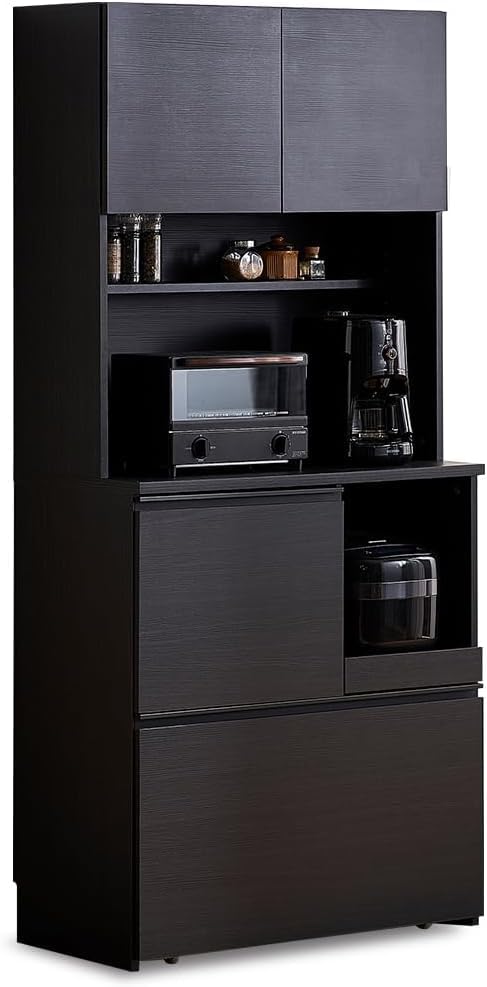 食器棚 レンジ台 キッチンキャビネット KCB-790 ブラック Amazon｜キッチンラック 食器棚 棚 収納棚 ラック キャビネット
