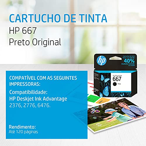 Cartucho HP 667 Preto Original para DeskJet
