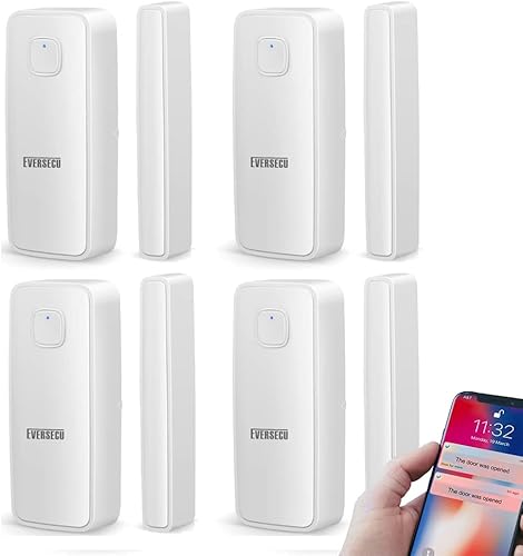EVERSECU Tuya Smart WiFi Sensor de puerta Detector de aperturacierre de notificación de aplicación, funciona con pilas, compatible con Tienda Alexa,