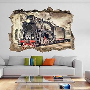 Muurstickers 3D Spiegelweergave Doorbreken De Muur Vinyl Muurstickers Verwijderbare DIY Vinyl Muurstickers Train voor…