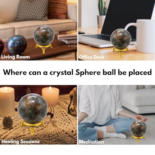 Image of Certified Chrysoberyl Cats Eye Crystal Ball for Meditation - Premium Crystal Vastu Items for Home and Feng Shui Items for Good Luck - Ideal for Pooja Supplies and Spiritual Practices (2 inch Inch)