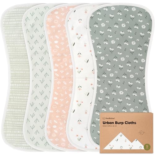 Image of Organic Burp Cloths Baby Boy & Girl - 5-Pack Super Absorbent Cotton Burping Cloths for Babies, Soft & Plush Newborn Spit Up Rags, Infant Towels for Milk Spit Up, Unisex, Large 21" x 10" (Fleur)